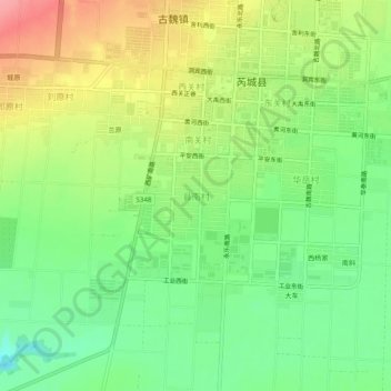 Топографическая карта 县南村, высота, рельеф