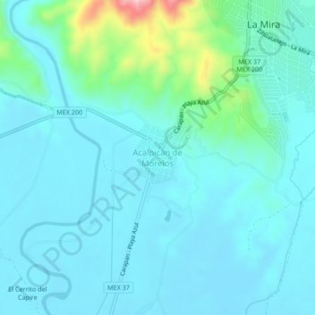 Топографическая карта Acalpican de Morelos, высота, рельеф