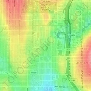 Топографическая карта Licton Springs, высота, рельеф