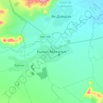 Топографическая карта Кызыл-Мажалык, высота, рельеф