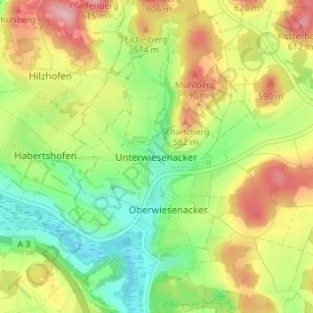 Топографическая карта Unterwiesenacker, высота, рельеф