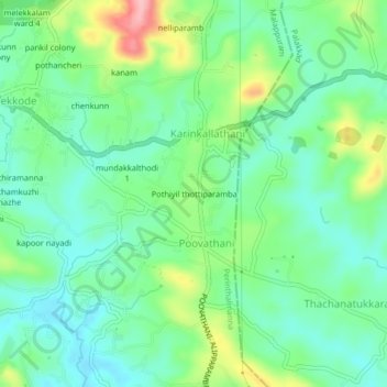 Топографическая карта Pothiyil thottiparamba, высота, рельеф