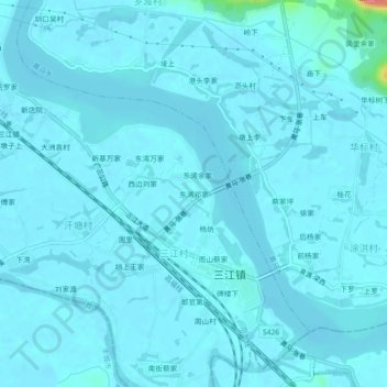 Топографическая карта 东湾邓家, высота, рельеф