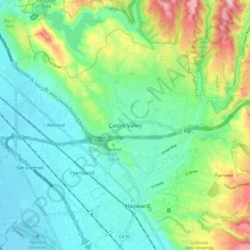 Топографическая карта Castro Valley, высота, рельеф