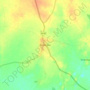 Топографическая карта Bemetara, высота, рельеф