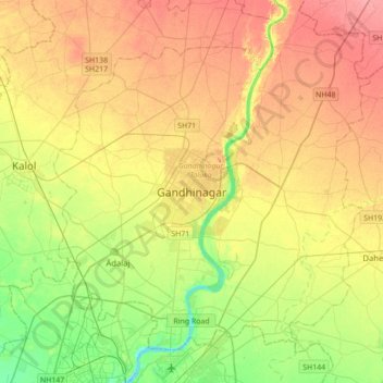 Топографическая карта Gandhinagar, высота, рельеф