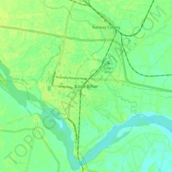 Топографическая карта Cooch Behar, высота, рельеф