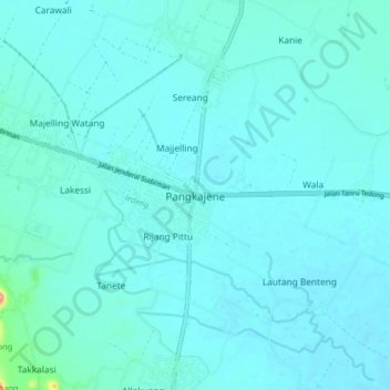 Топографическая карта Pangkajene, высота, рельеф