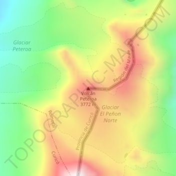Топографическая карта Volcán Peteroa, высота, рельеф