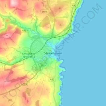 Топографическая карта Stonehaven, высота, рельеф