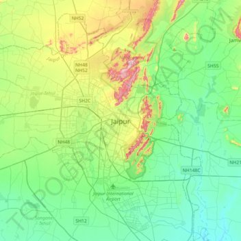 Топографическая карта Джайпур, высота, рельеф