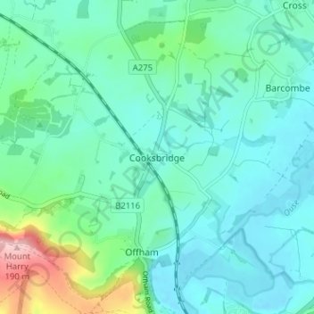 Топографическая карта Cooksbridge, высота, рельеф