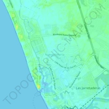 Топографическая карта Nuevo Vallarta, высота, рельеф