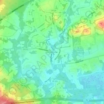 Топографическая карта Liberty Corner, высота, рельеф