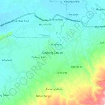 Топографическая карта Gedong Tataan, высота, рельеф