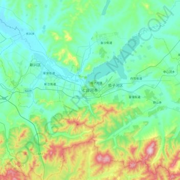 Топографическая карта 七台河市, высота, рельеф