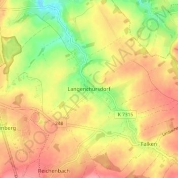Топографическая карта Langenchursdorf, высота, рельеф