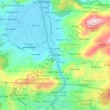 Топографическая карта Little Flower, высота, рельеф