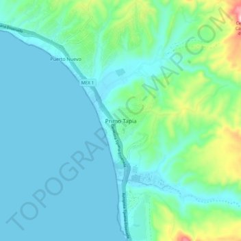 Топографическая карта Primo Tapia, высота, рельеф