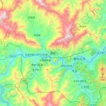 Топографическая карта Xiqu District, высота, рельеф