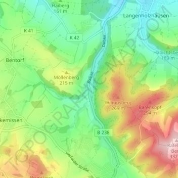 Топографическая карта Dalbke, высота, рельеф