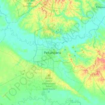 Топографическая карта Пеканбару, высота, рельеф