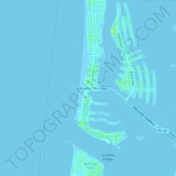 Топографическая карта Clearwater Beach, высота, рельеф