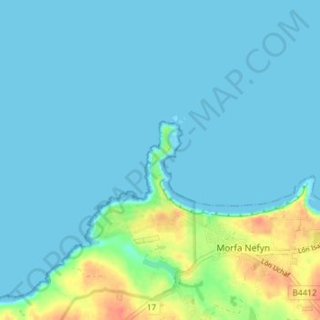 Топографическая карта Porth Dinllaen, высота, рельеф