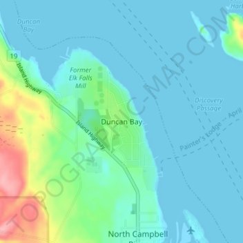 Топографическая карта Duncan Bay, высота, рельеф