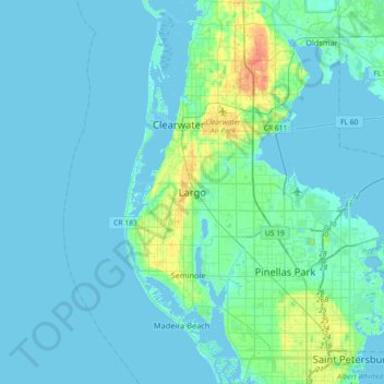 Топографическая карта Largo, высота, рельеф