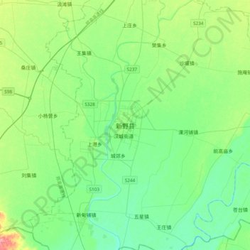 Топографическая карта 新野县, высота, рельеф
