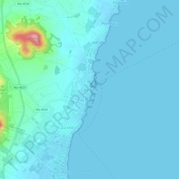 Топографическая карта Cala Bona, высота, рельеф
