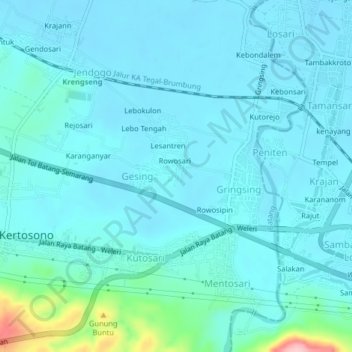 Топографическая карта Gringsing, высота, рельеф