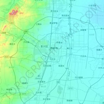 Топографическая карта 邯山区, высота, рельеф