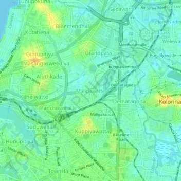 Топографическая карта Maligawatte, высота, рельеф