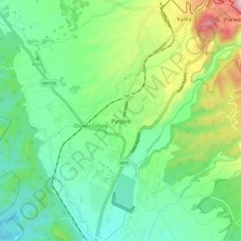 Топографическая карта Pinjore, высота, рельеф