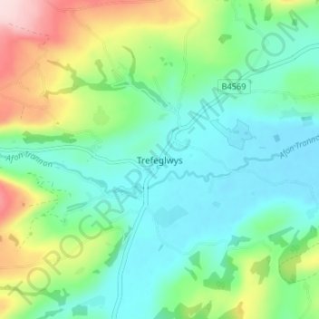 Топографическая карта Trefeglwys, высота, рельеф