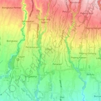 Топографическая карта Ubud, высота, рельеф