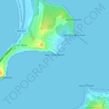 Топографическая карта мыс Утонувших, высота, рельеф