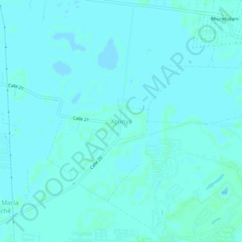 Топографическая карта Xcunyá, высота, рельеф