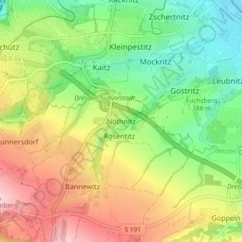Топографическая карта Nöthnitz, высота, рельеф