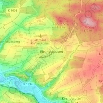 Топографическая карта Rielingshausen, высота, рельеф