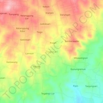 Топографическая карта Tlogosari, высота, рельеф