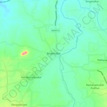 Топографическая карта Anaimalai, высота, рельеф