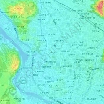 Топографическая карта 八橋本町, высота, рельеф