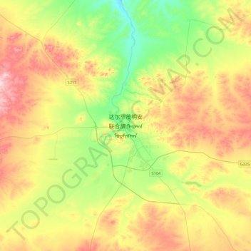 Топографическая карта 达尔罕茂明安联合旗, высота, рельеф