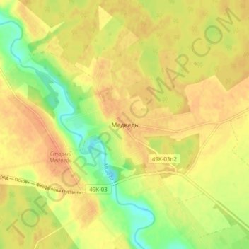Топографическая карта Медведь, высота, рельеф