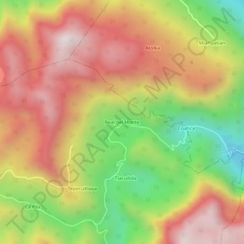 Топографическая карта Real del Monte, высота, рельеф