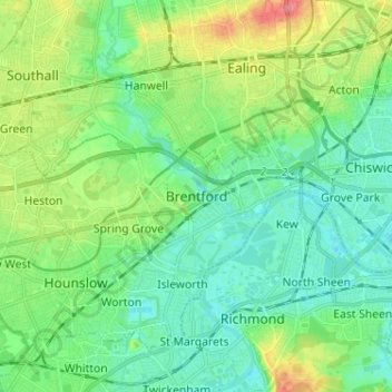 Топографическая карта Brentford, высота, рельеф