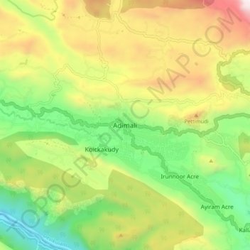 Топографическая карта Adimali, высота, рельеф
